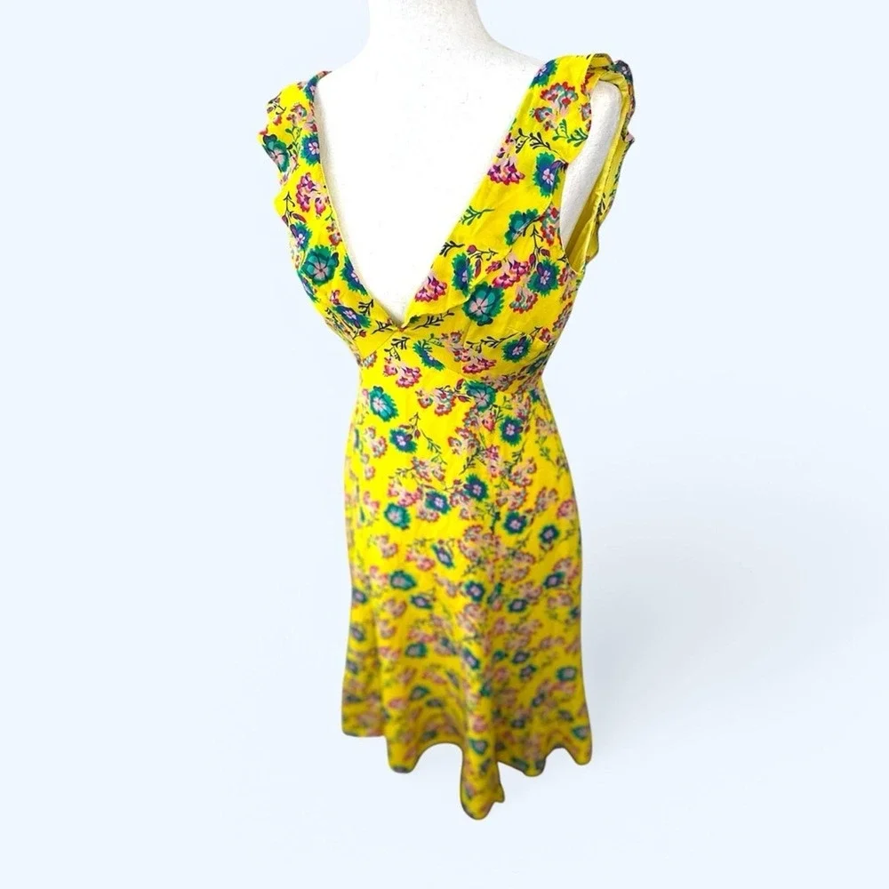 Saloni size 4 Holly ruffled trim silk floral midi dress‎ NWOT